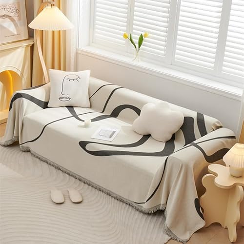 VanderHOME Sofaüberzug Sofa Handtuch Dekoration All-season Universal Gewebte Quaste Überwurf Sofa Abstrakte Geometrische Linien Multifunktionale weiche Decke Sofakissen Handtuch 180*380cm Dunkelgrau von VanderHOME