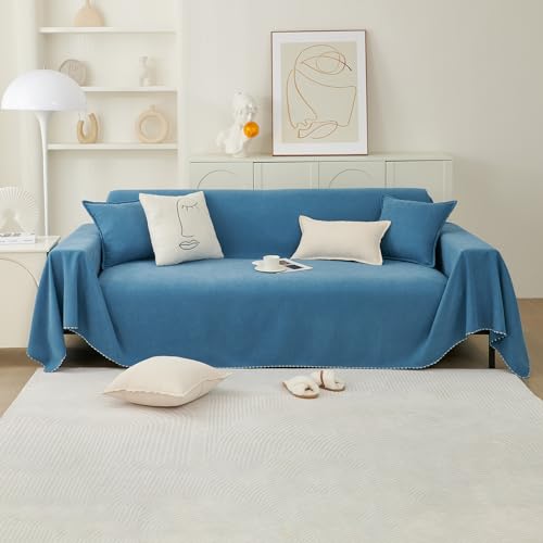 VanderHOME Sofaüberzug Sofa Handtuch Gewebte Überwurf Sofa Home Dekoration All-Season Universal Elastisch Stretch Sofa Protector für Hunde Kinder Katzen Haustiere Abdeckung 180 * 380cm-Blau von VanderHOME