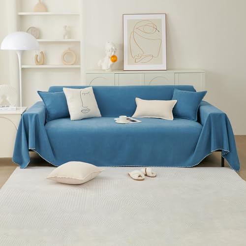 VanderHOME Sofaüberzug Sofa Handtuch Gewebte Überwurf Sofa Home Dekoration All-Season Universal Elastisch Stretch Sofa Protector für Hunde Kinder Katzen Haustiere Abdeckung 180 * 420cm-Blau von VanderHOME