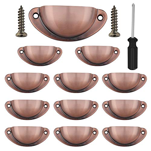 Vandicka 12 Stück Traditionelle Halbrunde Muschelgriffe für Schrank, Kommode, Kleiderschrank, Schublade, mit Schrauben und Schraubendreher, 8,1 cm Lang (Lochmitte 6,5 cm), Kupfer von Vandicka