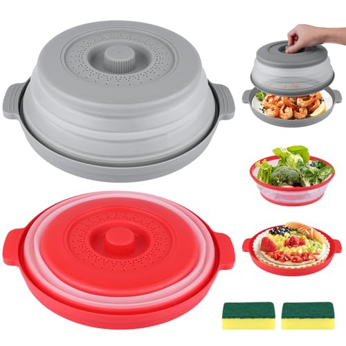 Vandicka 2 Stück Mikrowellen Abdeckung mit Tablett, 26.8cm Hochtemperaturbeständiger Spritzschutz mit Dampflöchern, 2 In 1 Faltbare Mikrowelle Spritzschutz Abdeckhaube Mikrowellendeckel, in Rot & Grau Vandicka 2 Stück Mikrowellen Abdeckung mit Tablett, 26.8cm Hochtemperaturbeständiger Spritzschutz mit Dampflöchern, 2 In 1 Faltbare Mikrowelle Spritzschutz Abdeckhaube Mikrowellendeckel, in Rot & Grau von Vandicka