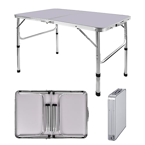 120CM Camping Klapptisch Verstellbare Höhe Kleiner Klapptisch mit tragbarem Griff Campingtische mit Aluminiumbeinen für Outdoor Picknick Strand BBQ Kochen, 120 * 60 * 70cm (3 Höhe) von Vandise