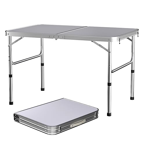 60x90CM Zusammenklappbarer Tisch Rechteckig Leichter Kommerzieller Klapptisch mit Einstellbarer Höhe von 37-67CM, Aluminium Kleiner Klapptisch Camping, Weiß von Vandise