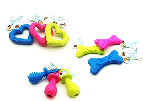 3er Pack Set Hundespielzeug 10cm Spielzeug für kleine Hunde / Schnuller / Knochen / Herz (Männlicher Hund (Farben; Blau, Grün)) von VanessasShop