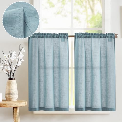 Vangao Leinen Scheibengardinen Küche Blau Bistrogardine 2er Set mit Tunnelzug Küchengardinen für Balkontür Wohnwagen Landhausstil Bauernhaus Gardinen Kurz Sheer Vorhang Halbtransparente 65Bx60Hcm Vangao Leinen Scheibengardinen Küche Blau Bistrogardine 2er Set mit Tunnelzug Küchengardinen für Balkontür Wohnwagen Landhausstil Bauernhaus Gardinen Kurz Sheer Vorhang Halbtransparente 65Bx60Hcm von Vangao