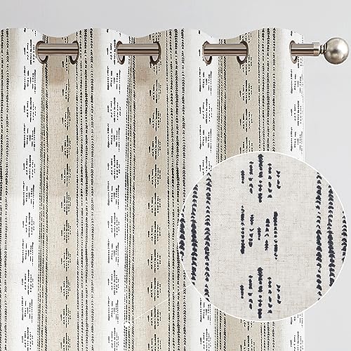 Vangao Boho Leinen Gardinen Halbtransparent Vorhänge Mit Ösen Für Wohnzimmer Schlafzimmer Geometrische Streifen Vorhang Für Privatsphäre Bauernhaus Vorhänge 2er Set 140x175cm Schwarz auf Beige von Vangao
