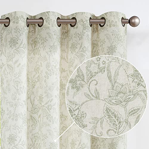 Vangao Farmhouse Leinen Vorhänge 274 cm lang für Wohnzimmer Schlafzimmer grün Vintage Blumen gedruckt auf beige halbtransparente Fenstervorhänge Ösen oben 2 Paneele von Vangao