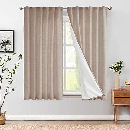 Vangao Gardinen Leinen Vorhänge mit Futter 140Bx160H(cm) Länge für Wohnzimmer Schlafzimmer Landhausstil Bauernhaus Modern Lichtfilterung Fenster Vorhang mit verdeckten Schlaufen 2 Panel Braun von Vangao