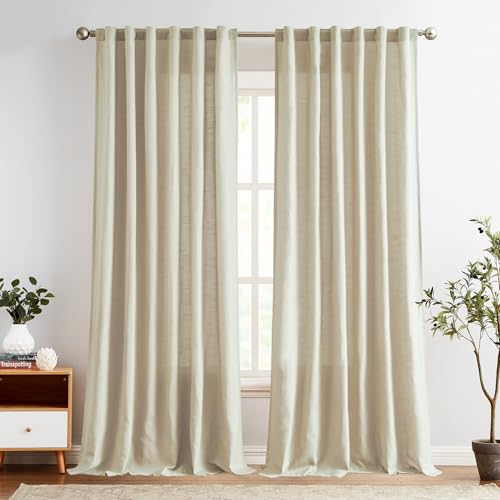 Vangao Gardinen Leinen Vorhänge mit Futter 140Bx225H(cm) Länge für Wohnzimmer Schlafzimmer Landhausstil Bauernhaus Modern Lichtfilterung Fenster Vorhang mit verdeckten Schlaufen 2 Panel Haferfarben von Vangao