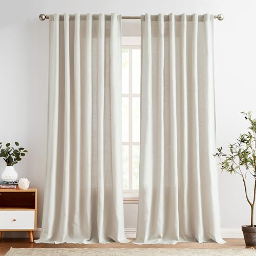 Vangao Gardinen Leinen Vorhänge mit Futter 140Bx245H(cm) Länge für Wohnzimmer Schlafzimmer Landhausstil Bauernhaus Modern Lichtfilterung Fenster Vorhang mit verdeckten Schlaufen 2 Panel Natur von Vangao