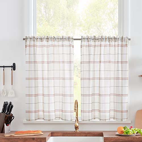Vangao Gestreift Scheibengardinen mit Tunnelzug Bistrogadine Landhaus Modern Voile Küchenvorhang Küchengardinen Paarig für Badezimmer Klein Fenster Dekor Durchsichtig Rot 90Bx60Hcm 2er Set von Vangao