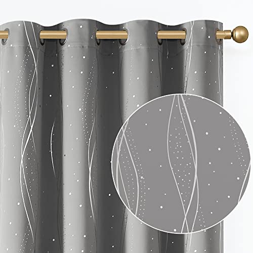 Vangao Graue Verdunkelungsvorhänge 244 cm lang für Wohnzimmer Schlafzimmer Silber Wellenfolie Druck Thermoisolierte Ösen oben Fenstervorhänge 2 Paneele von Vangao