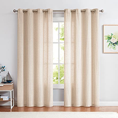Vangao Leinen Gardinen Braun Streifen Muster Blickdicht Ösenschal Vorhange mit Ösen Modern Leinenoptik Nadelstreifen Vorhänge Wohnzimmer Privarsphäre Gardine Blickdicht Ösenschals 2 Stück 130x245cm von Vangao