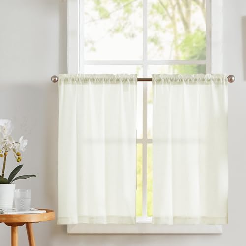Vangao Scheibengardinen Modern Küche Elfenbein Leinenoptik Bistrogardine 2er Set 65Bx60Hcm Küchengardinen mit Stangendurchzug Wohnwagen Landhausstil Bauernhaus Gardinen Kurz Halbtransparente von Vangao
