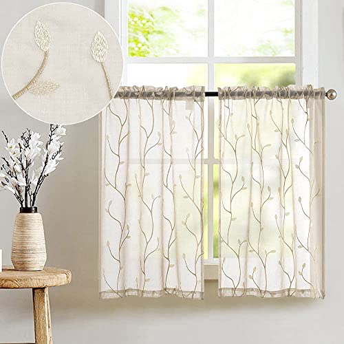 Vangao Sheer Scheibengardinen mit Tunnelzug Gestickt Bistrogadine Landhaus Modern Voile Küchenvorhang Küchengardinen Paarig für Badezimmer Klein Fenster Dekor Durchsichtig 65Bx60Hcm Beige 2er Set Vangao Sheer Scheibengardinen mit Tunnelzug Gestickt Bistrogadine Landhaus Modern Voile Küchenvorhang Küchengardinen Paarig für Badezimmer Klein Fenster Dekor Durchsichtig 65Bx60Hcm Beige 2er Set von Vangao