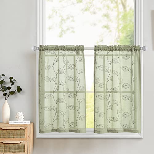 Vangao Sheer Scheibengardinen mit Tunnelzug Gestickt Durchsichtig Bistrogadine Landhaus Modern Voile Küchenvorhang Küchengardinen Paarig für Badezimmer Klein Fenster Dekor 65Bx60Hcm Grün 2er Set Vangao Sheer Scheibengardinen mit Tunnelzug Gestickt Durchsichtig Bistrogadine Landhaus Modern Voile Küchenvorhang Küchengardinen Paarig für Badezimmer Klein Fenster Dekor 65Bx60Hcm Grün 2er Set von Vangao
