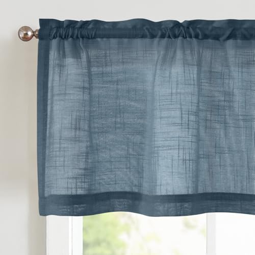 Vangao Voile Scheibengardine Transparent Bistrogardine Sheer Unifarbige Tunnelzug Küchenvorhang Gaze Kurze Gardine für Klein Fenster Küche Wohnzimmer Schlafzimmer Dunkelblau 130x40cm (BxH) 1 Stück von Vangao