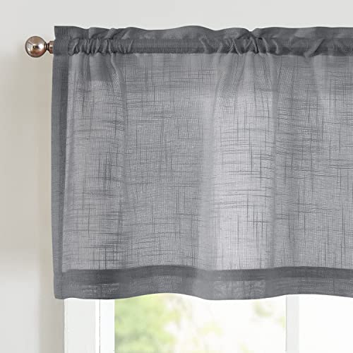 Vangao Voile Scheibengardinen Modern Küche Bistrogardine 1er Set 130Bx40Hcm mit Stangendurchzug Wohnzimmer Kurzstores Wohnwagen Vorhänge Leinenoptik Fenster Gardinen Kurz Halbtransparente Grau von Vangao