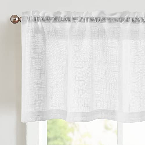 Vangao Voile Scheibengardine Transparente Bistrogardine Sheer Unifarbige Tunnelzug Küchenvorhang Gaze Kurze Gardine für Klein Fenster Küche Wohnzimmer Schlafzimmer Weiß 130x40cm (BxH) 1 Stück von Vangao