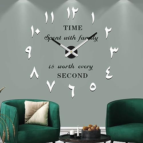 Vangold Arabische Moderne Mute DIY große Wanduhr 3D Aufkleber Home Office Decor Geschenk (Silber Schwarz) von Vangold