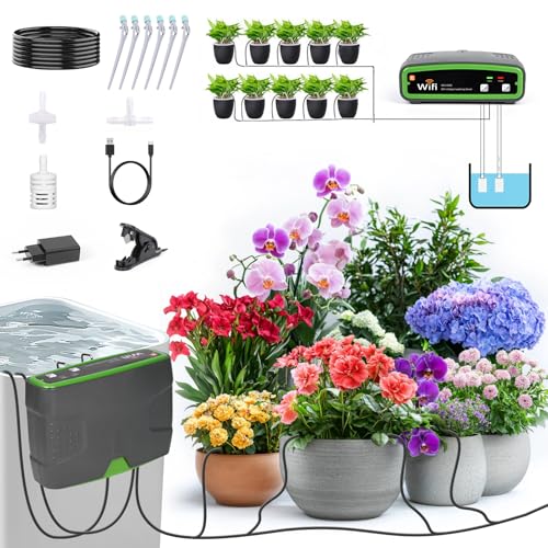 Automatisches Bewässerungssystem Indoor für Garten Pflanzen, Vankarr WiFi Automatische Bewässerung mit Doppelte Pumpe, Tropfbewässerungsset mit APP, Bewässerung Zimmerpflanzen für 20 Topfpflanzen von Vankarr
