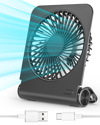 Vankarr Klein Tischventilator Leise USB Ventilator Akku 2500mAh Tragbarer Handventilator Mini Tisch Ventilator für Büro, Zuhause, Reisen, 4 Geschwindigkeitsstufen, 220°Einstellbar von Vankarr
