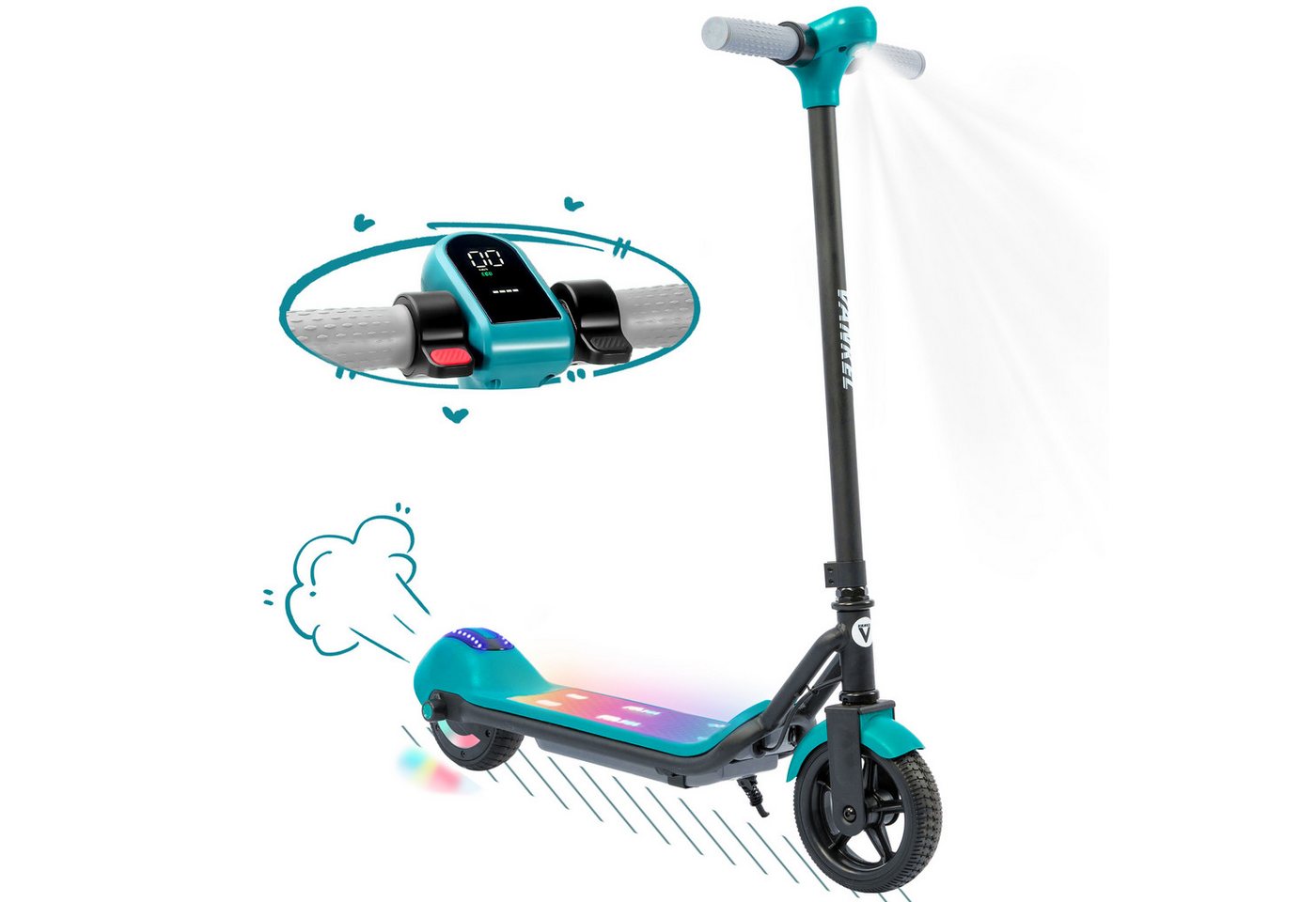 Vankel Cityroller E Scooter Kinder ab 6 Jahren, Elektro Kinderroller, Bluetooth, 8km, 14 km/h, E-Scooter, Cityroller mit Beleuchtung, LED-Display, farbige Lichter von Vankel