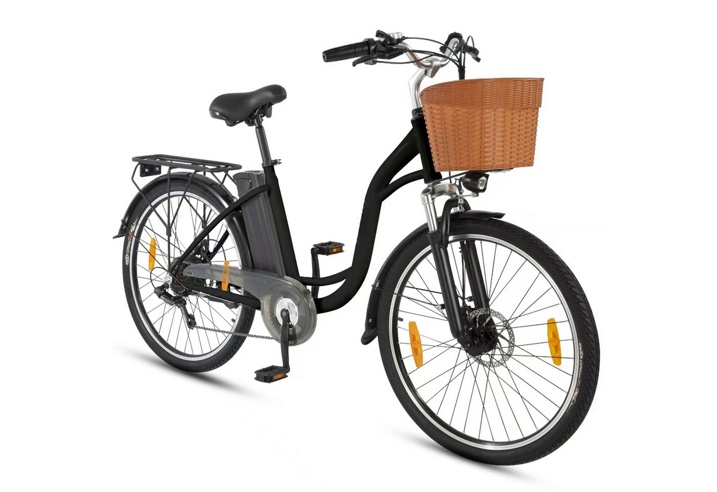 Vankel E-Bike Cityrad C6 36V 12.5Ah 450WH 250W Motor 40Nm Drehmoment 75 km Reichweite, 6 Gang, Kettenschaltung, Heckmotor, 450 Wh, ebike Damen, mit Bremslicht, mit Fahrradkorb,mit praktischem von Vankel