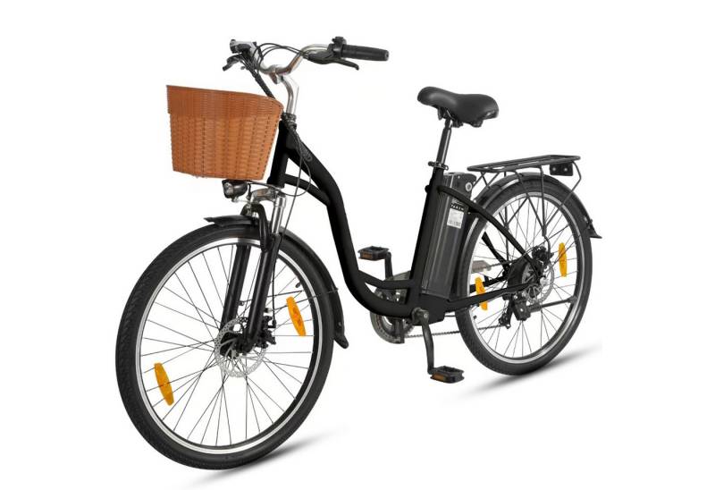 Vankel E-Bike Cityrad Elektrofahrrad 26 Zoll Damen Herren Ebike Cityrad, Pedelec 450WH 36V, 6 Gang, Kettenschaltung, Heckmotor, 450 Wh, ebike Damen, mit Bremslicht, mit Fahrradkorb,mit praktischem von Vankel
