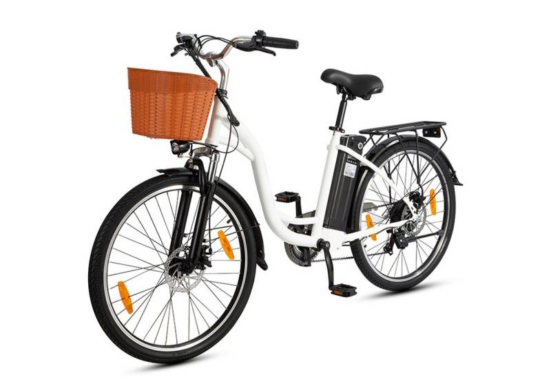 Vankel E-Bike Cityrad Elektrofahrrad 26 Zoll Damen Herren Ebike Cityrad, Pedelec 450WH 36V, 6 Gang, Kettenschaltung, Heckmotor, 450 Wh, ebike Damen, mit Bremslicht, mit Fahrradkorb,mit praktischem von Vankel