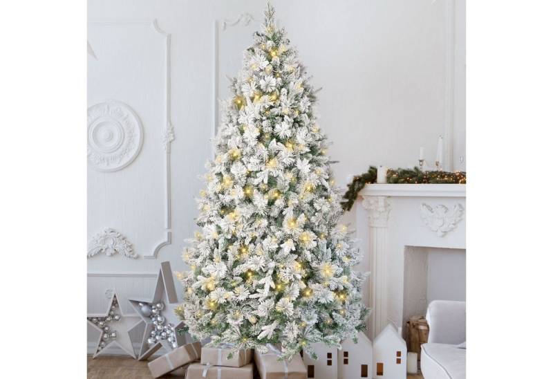 Vankel Künstlicher Weihnachtsbaum Tannenbaum mit beleuchtung, LED Christbaum, mit Schnee, PE+PVC, mit 1100 Spitzen und 360 Warm-Weißen LED, 180 cm mit Metallstand von Vankel