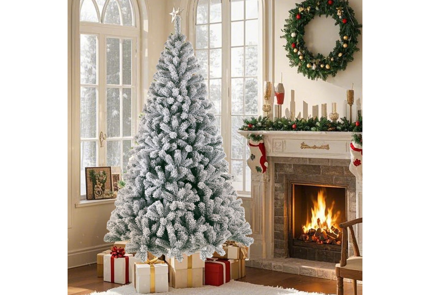 Vankel Künstlicher Weihnachtsbaum Tannenbaum mit beleuchtung, LED Christbaum, mit Schnee, PE+PVC von Vankel