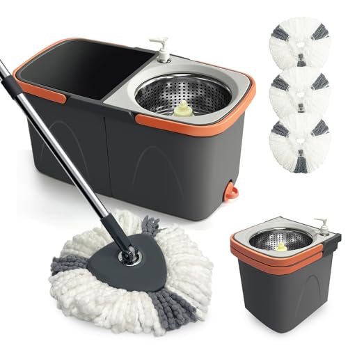Wischmopp Set mit Eimer 2-in-1 Bodenwischer Komplettset mit 360° Drehkopf Edelstahl-Teleskopstiel & 3 waschbaren Mikrofaser-Pads faltbarem Putzeimer mit Auswringfunktion für Laminat Parkett Fliesen Wischmopp Set mit Eimer 2-in-1 Bodenwischer Komplettset mit 360° Drehkopf Edelstahl-Teleskopstiel & 3 waschbaren Mikrofaser-Pads faltbarem Putzeimer mit Auswringfunktion für Laminat Parkett Fliesen von Vankemon