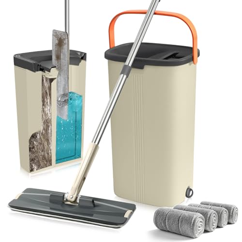 Wischmopp Set mit Eimer 2-in-1 Bodenwischer mit 360° Drehkopf & Auswringfunktion Putzeimer mit Wischmop Edelstahlgriff und 4 Mikrofaserpads Handfreies Reinigungssystem Für Parkett Laminat & Fliesen Wischmopp Set mit Eimer 2-in-1 Bodenwischer mit 360° Drehkopf & Auswringfunktion Putzeimer mit Wischmop Edelstahlgriff und 4 Mikrofaserpads Handfreies Reinigungssystem Für Parkett Laminat & Fliesen von Vankemon