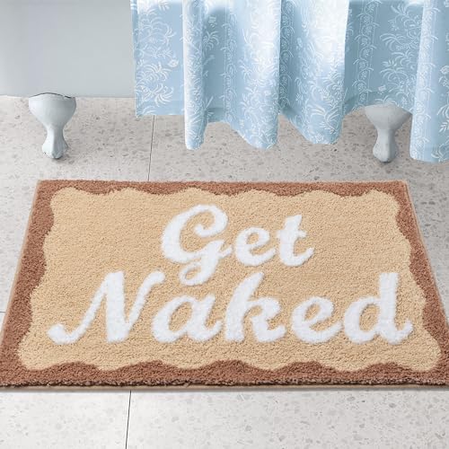 VannySucci Get Naked Badematte, rutschfest, niedlich, weich, für Badezimmer, maschinenwaschbar, wasserabsorbierende Badezimmermatten mit flauschiger Mikrofaser, Braun von VannySucci