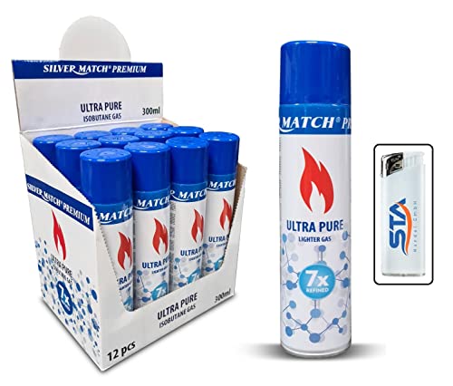 12 x 300ml Premium Feuerzeuggas Nachfüllgas Feuerzeug Butangas + 1 gratis Feuerzeug von Vanorell