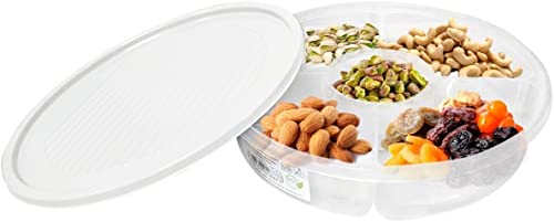 Snack Aufbewahrungsbox Süßigkeiten Box mit Deckel für Nussbonbons Trockenfrüchte Lebensmittel Obstbox Trockenobstbehälter geteilte Serviertabletts Teller Schalen (Weiß / Cremeweiß) von Vanorell