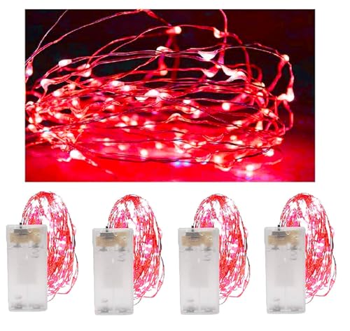 Vanorell 4 X 40 LEDs Rot LED Drahtlichterkette Silberdraht Draht Lichterkette Lichterkette Lichterkette Lämpchen Batterie batteriebetrieben 2 x AA von Vanorell