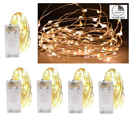 Vanorell 5 x 10 LED Drahtlichterkette Lichterkette batteriebetrieben und Timer Draht Lichterkette Warmweiß Lämpchen von Vanorell