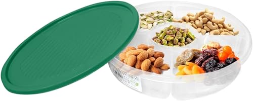 Vanorell Snack Aufbewahrungsbox Süßigkeiten Box mit Deckel für Nussbonbons Trockenfrüchte Lebensmittel Obstbox Trockenobstbehälter geteilte Serviertabletts Teller Schalen (GRÜN) von Vanorell