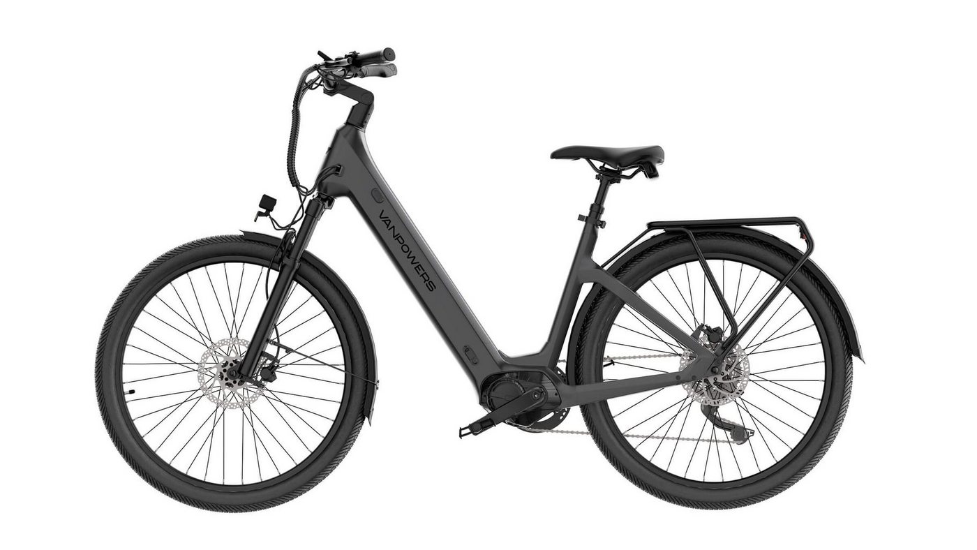 Vanpowers E-Bike Urban Glide Ultra E-Bike Größe S od. L Tiefeinsteiger, 110 km, 25 km/h, 9 Gang Microshift RD-M26L 9-Gang Schaltwerk, Kettenschaltung, Mittelmotor, 690 Wh Akku, (Akku, Ladegerät, Pedale, Klingel, Lichter, Schlüssel, Display), Gepäckträger hinten von Vanpowers