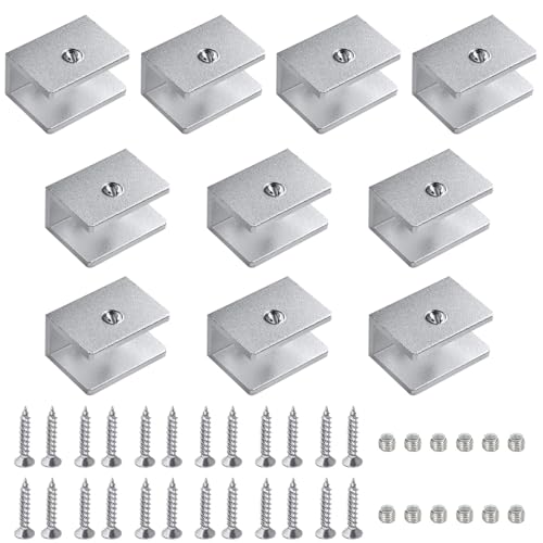 10 Stück Feste Glasklemme, Aluminiumlegierung Glasklemme Mit Schrauben, Passend für 10-12mm Dickes Glas, Stabile Regalträger für Fenster Geländer Treppe Badezimmer von Vanpsdomt