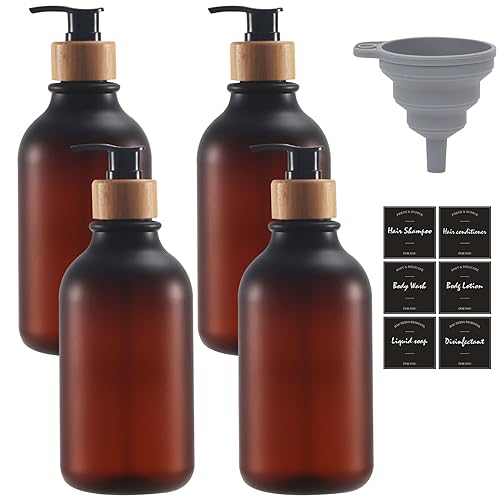 Vanpsdomt 4 Stück 300 ml Plastik Badezimmer Seifenspender Set，für Lotion, Duschgel, Shampoo und Conditioner, Flüssigseifenspender mit Wasserdichten Etiketten für Bad, Küche, Hotel von Vanpsdomt