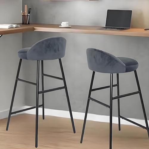 Vanpus Barhocker 2er Set, Metallständer Kleiner Barhocker, Samtkissen Designer Hocker, mit Rückenlehne, blau grau (Luxusversion) von Vanpus