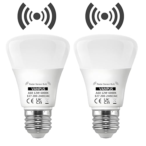Vanpus E27 LED-Lampe mit Bewegungsmelder & Radar-Technologie – 12W Kaltweiß 6000K 30.000h Lebensdauer Automatischer Lichtschalter (2 Stück)​ von Vanpus