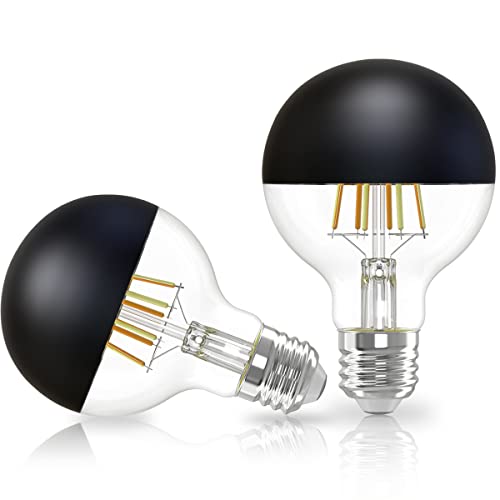 Vanpus E27 LED Warmweiss Filament 2700K 6W, Dimmbar Vintage Classic Edison LED Lampe Birne, G80 Black Krone Halb Verchromte Schattenlose Glühlampe 2er Pack von Vanpus
