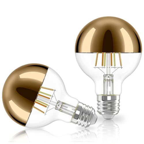 Vanpus E27 LED Warmweiss Filament 2700K 6W, Dimmbar Vintage Classic Edison LED Lampe Birne, G80 Golden Krone Halb Verchromte Schattenlose Glühlampe 2er Pack von Vanpus