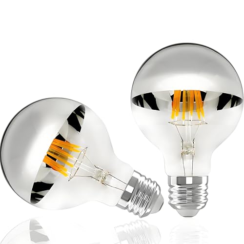 Vanpus E27 LED Warmweiss Filament 2700K 6W, Dimmbar Vintage Classic Edison LED Lampe Birne, G80 Silbrig Krone Halb Verchromte Schattenlose Glühlampe 2er Pack von Vanpus