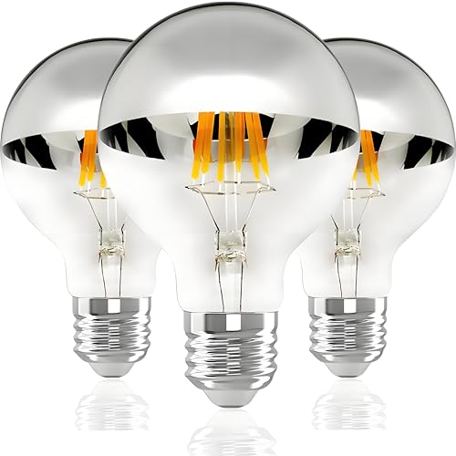 Vanpus E27 LED Glühbirne – 6W Warmweiß 2700K, Dimmbar Vintage Edison-Filament, Silbrig Krone & Halbverchromt, Schattenlos, Ø80mm (3er-Pack) Vanpus E27 LED Glühbirne – 6W Warmweiß 2700K, Dimmbar Vintage Edison-Filament, Silbrig Krone & Halbverchromt, Schattenlos, Ø80mm (3er-Pack) von Vanpus