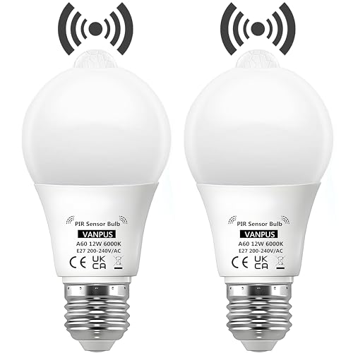 Vanpus Glühbirne Mit Bewegungsmelder E27 LED ‌Tageslichtweiß 6000K 12W PIR-Sensor und Dämmerungssensor E27 Automatisch Auf Aus Licht Automatische Erkennung: Licht ein-/ausschalten （2 stk） von Vanpus